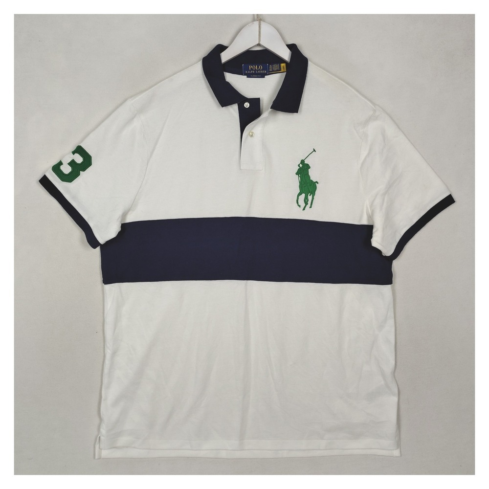 Polo Ralph Lauren Classic Fit Colorblock Polo Shirt White Navy XL Big Pony